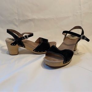 Ugg wooden clog sandals with black suede